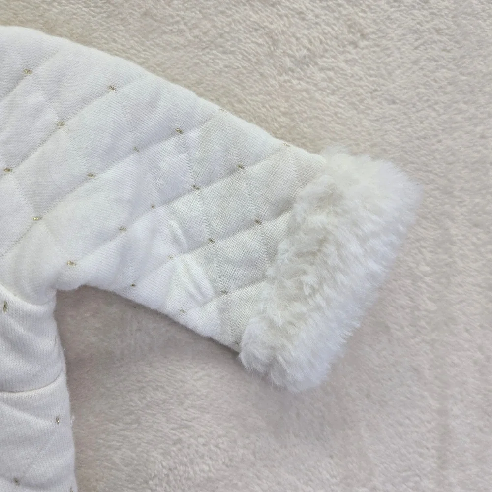 Nicole Miller New York Baby Girl Quilted Footie White Faux Fur Red Bow 0-3 Month